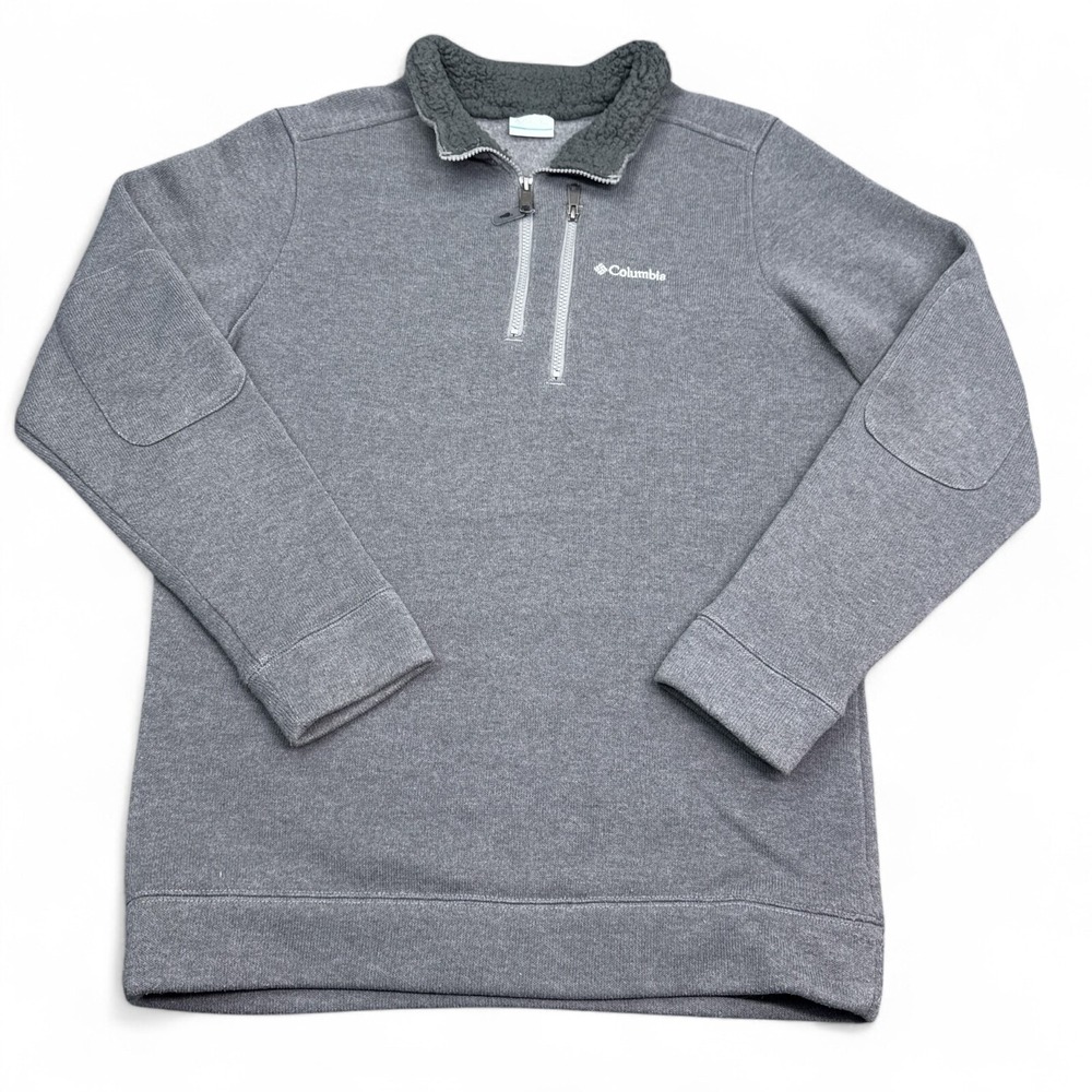 Columbia Heavyweight Fleece Jacket Mens Size Large Gray 1/4 Zip Pullover